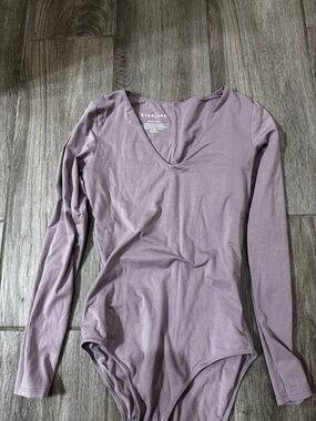 Everlane Women’s Long Sleeve V-Neck Bodysuit in Dusty Mauve